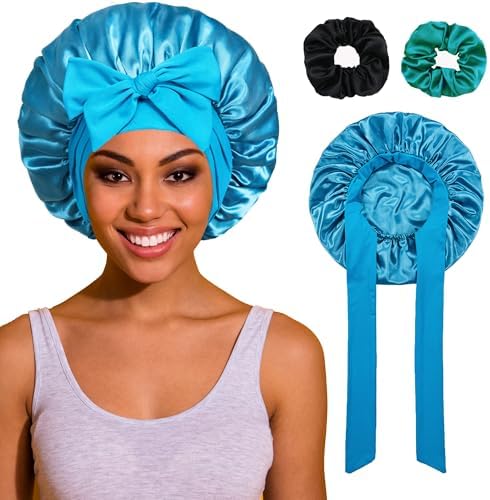 ROYBENS Satin Bonnet with Tie, Silk Hair Sleep Bonnets for Women +Scrunchie by ROYBENS