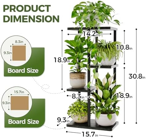 Bamworld Plant Stand 4 Tier Corner Metal Shelf Black - Image 6