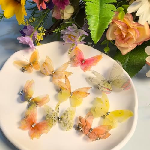 Yellow Hair Decoration Butterfly Clip-Moving Butterfly Hair Clips for Girls(Yellow-10PCS) - Image 4