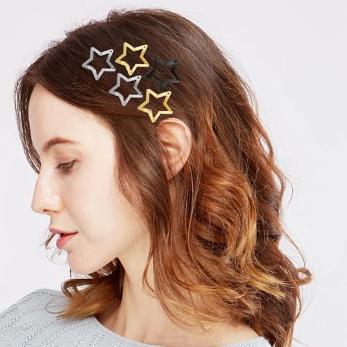 Star Hair Clips 2000s Y2K Hair Accessories-30 PCS 1.18" -Black Gold Silver - Image 7