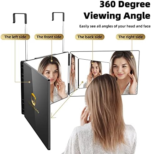 360 Mirror for Haircuts for Men for Women for Braiding Hair Trifold 3 Way Mirror to See Back of Head Barber Haircut Tool Three Way for Hair Cutting Self Cut - Image 2