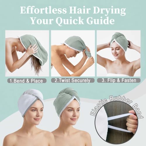 VOOVA & MOVAS Hair Turban 2 Pack,Light Gray White,Anti-Frizz Quick Dry - Image 5