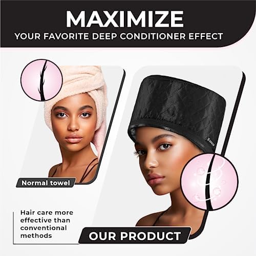 Hair Steamer for Natural Hair Home Use w/10-level Heats Up Quickly, Heat Cap for Deep Conditioning - Thermal Heat Cap for Black Hair, Great for Deep Conditioner (Black) - Image 3