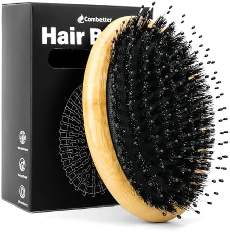 Bamboo Boar Bristle Brush, Detangling for All Hair, Smooth Shine to travel by Combetter