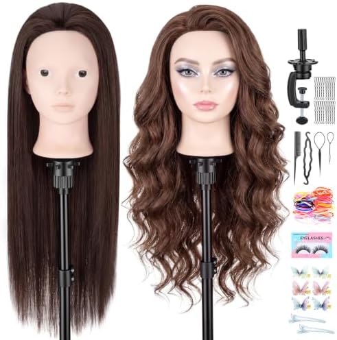 30" Human Hair Mannequin Head for Braiding, Cutting and Makeup Practice by WtuhuMag-SafeCharger