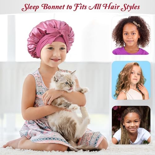 Silk Bonnet for Kids, Satin Hair Bonnet for Sleeping with Tie Band - Image 3