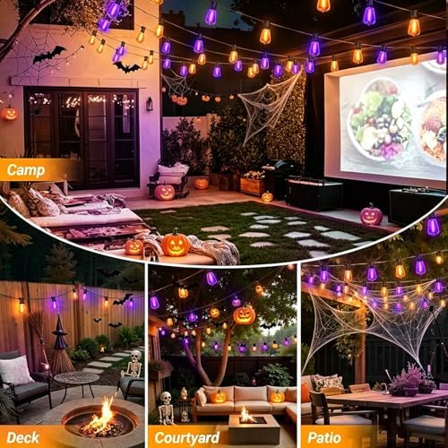 4 Pack Orange Purple Halloween Outdoor String Lights,26FT ST38 LED Patio Lights with 12+1 Shatterproof Edison Bulbs,UL Waterproof Connectable Hanging Lights for Backyard Porch Christmas Party Decor - Image 4