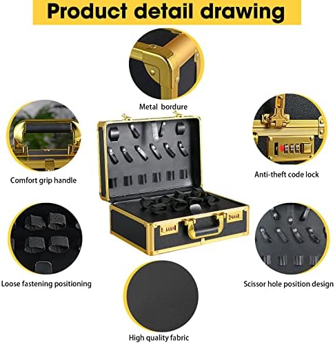 Barber Accessories Case,Barber Briefcase Tool Case,Barber Carrying Cases for Clippers and Supplies,Double Layer Large Barbers Box Travel Organizer, Barber Suitcase Gold - Image 3
