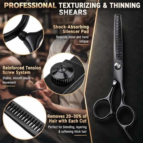 Hair Cutting Scissors & Shears Kit - 20-Piece Professional Hairdressing Tools Set for Barber Salon Home Thinning Scissors, Straight Razor, Comb, Clips, Cape, Hair Styling & Trimming for Men Women Kids - Image 3