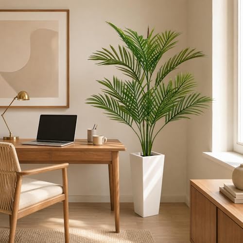 Garvee Artificial Palm Tree, 4.5FT Tall Faux Tropical Areca Plants with White Tall Planter, Fake Potted Tree with Lifelike Leaves, Indoor & Outdoor Plant for Living Room Bedroom Home Office Decor - Image 3