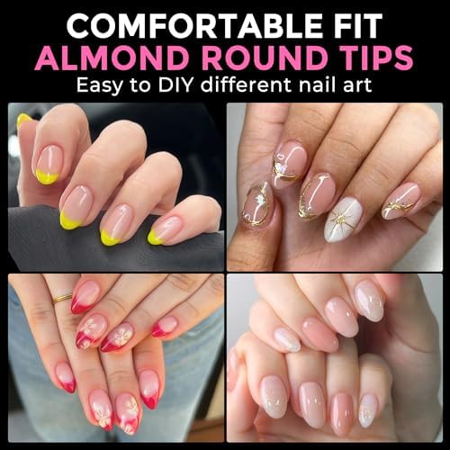 UNA GELLA Short Almond Round Nail Tips 216pcs/12 Sizes Soft Gel Tips - Image 2