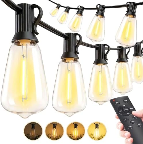 Outdoor String Led Patio Lights - 50Ft 15M Outside Waterproof Light With Remote Dimmable ST38 Shatterproof Bulb Connectable Hanging Outdoor Electric Lighting For Backyard Yard Gazebo Porch Party by MGVIH