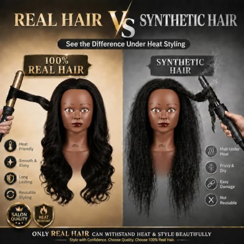 100% Real Hair Mannequin Head for Braiding Curling Styling Cosmetology Practice Doll Stand Human hair with Clamp Wig Tools for Kids Adults (16 Inch) - Image 2