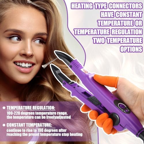 Lothee K Tip Hair Extensions Kit with Heat Iron Finger Protector, Purple - Image 4