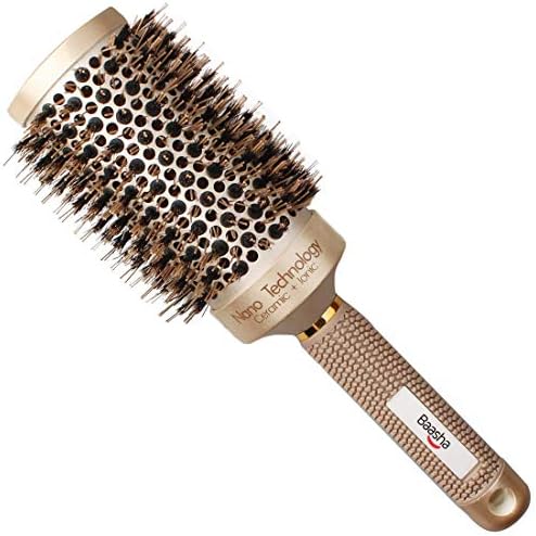 Baasha Hair Brush, Large 3 Inch Round Brush with Boar Bristle, Vented Ceramic Barrel, for Long Hair, Curly Hair, Salon Quality, 1 Count by Baasha