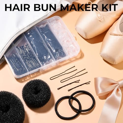 YGDZ 200 PCS Donut Hair Bun Maker Set, 4 Hair Donuts, 10 Black Buns Hair Nets, 80 Bobby Pins for Women, Girls, Dance Competition Must Haves, Dance Hair Accessories, Ballet Bun Kit, Black - Image 4