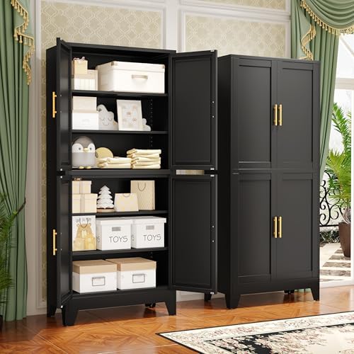 GAIOUS 75.2" Tall Metal Pantry Cabinet, Black Storage Cabinets with 4 Door - Image 3