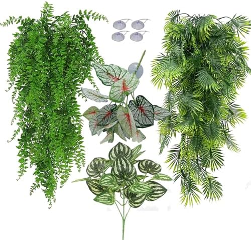 Reptile Plants for Bearded Dragon Tank Accessories, Terrarium Plant Artificial Decor for Snake Cage, Fake Plant for Leopard Gecko Habitat, Lizard Chameleon Ball Pythons (Group ABN) by MEPHANReptilePlantsforTankAccessories