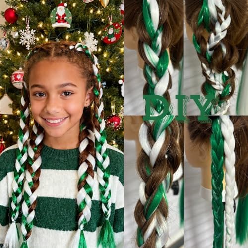 Green/White Tinsel Ponytail Extension for Women Girls Accessories Synthetic Tinsel Hair Pieces With Rubber Band Christmas Festival Party Daily Halloween Crazy Days Hair 20inch 2pcs/lot - Image 2