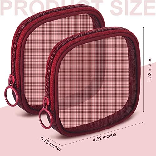 Weewooday 4Pcs Mesh Makeup Bag, Wine Red, Small, Classic - Image 2