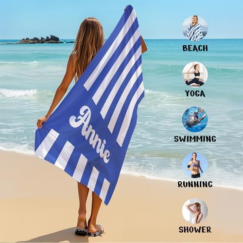 JML Personalized Beach Towel with Name, Custom Cabana Stripe Beach Towel, Customized Microfiber Pool Towel, Quick Dry & Absorbent Swim Towel for Adult,Mother's Day, Birthday, Summer Holiday,Vacation - Image 6