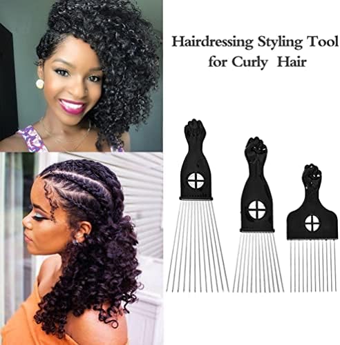 MODSIGHT Afro Pick for Curly Hair, 3 Pack Metal Hair Comb for Hair Styling Women/Men, Black (Plastic, Metal) - Image 5