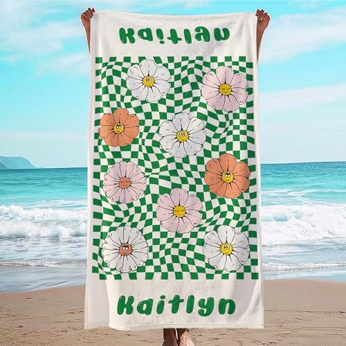 JML Custom Flower Beach Towel with Name, Microfiber, 35 x 70 in by JML