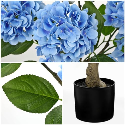 3FT Blue Hydrangea Artificial Flowers Tree Large Real Touch Faux Silk Hydrangea Plants Potted Fake Flower in Black Pot for Home Indoor Outdoor Front Porch Garden Entrance Living Room Decor, 2 Pack - Image 3