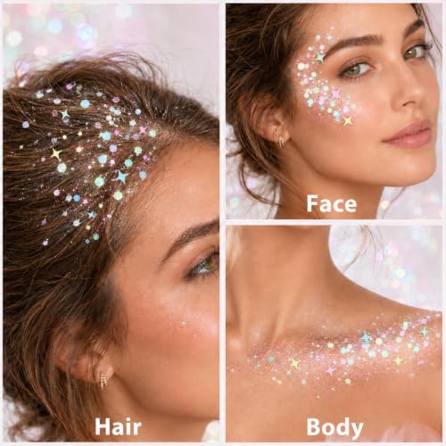 Mysense Rainbow Glitter Stick,Face Hair Body Glitter for Halloween Cosplay Mermaid Costume,Sparkling Chunky Glitter Makeup,Singer Concert Festival Rave Outfit Accessories for Women and Kids - Image 6