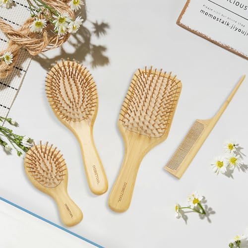 DEBETOOL Bamboo Hair Brush Set with Wide-tooth and Tail Comb - Image 5