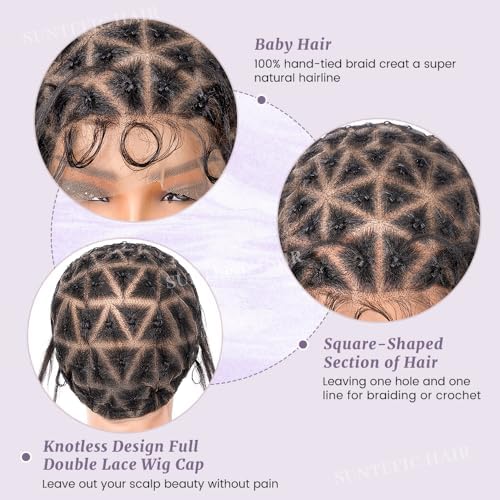 Braided Wig Cap With Human Baby Hair Crochet Wig Cap For Crochet Braids Hair Glueless Double Full Hd Lace Wig Caps For Black Women(#1B Black,79 Sections) - Image 3