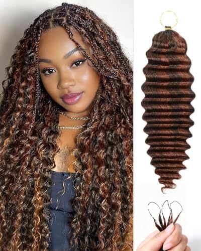 P4/30 Auburn-Chocolate Brown 16 Inch Human Crochet Hair for Black Women Feather Crochet Extensions 55g 40 Strands Resusable Miracle Look Hair Bundles Soft Lightweight Small Knots Deep Wave by VDZ100HumanHair