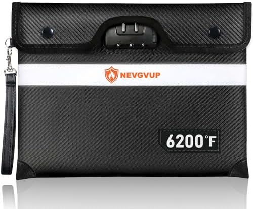 6200°F Upgraded Fireproof Document Bag with Lock, Fireproof Money Bag for Cash with Zipper/Reflective Strip, 9 Layer of Heat Insulated Material, Water Resistant Fire proof Bags for Documents,Fire Bags by NEVGVUP