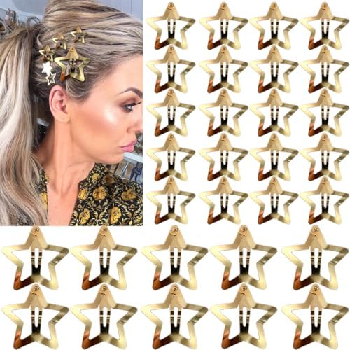 30 PCS Gold Star Hair Clips,20PCS 1.22"Star hair Clip and 10 PCS 1.65"Hair Clip Snap Hair Accessories Non Slip stars Clips for Girls Women Metal Hair Clips by Seneeel