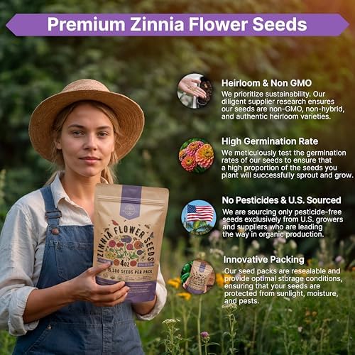 Zinnia Seeds Pack 4 oz - Over 15,300 Non-GMO Heirloom Zinnia Seeds for Planting, Annual Flowers in Individual Seed Packet for Planting Home Garden Indoor & Outdoor Gardening - Image 6