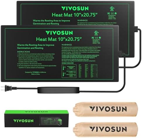 VIVOSUN 2 Pack Durable Waterproof Seedling Heat Mat 10" x 20.75" by VIVOSUN