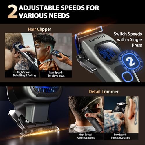 SUPRENT StormGray Professional Hair Clippers for Men - Cordless Barber Clippers & Zero-gapped Trimmer Set, Haircutting Kit with High Performance Motor, Blue Titanium-Coated Blades, Charging Stands - Image 6