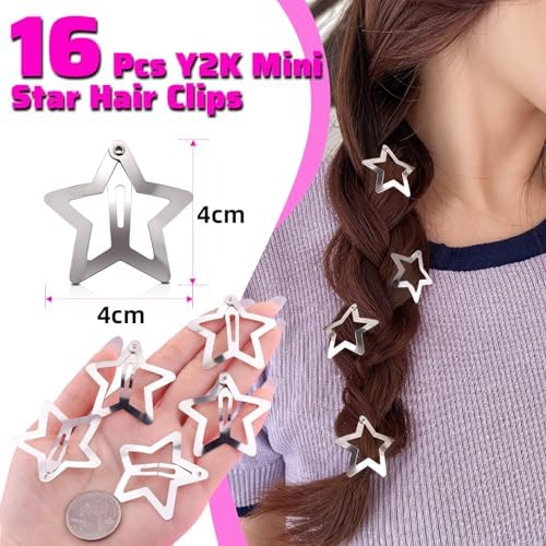 16 PCS Silver Star Hair Clips Star Barrettes, 1.57 Inch Snap Y2K Hair Clips - Image 2