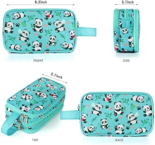 Kids Toiletry Bag for Girls, Travel Toiletry Bag for Little Young Girls Cosmetic Bag Makeup Bag Waterproof Hanging Wash Bag Toddler Toiletries, Panda Green Teal - Image 2