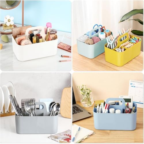 Multiuse Caddy Organizer with Handle, Portable Divided Plastic Tote Bin - Art Craft, Stationary Pen Marker Crayons, Makeup Hair Supplies Storage - Bathroom, Classroom, Dorm, Office, Desk Holder - Mint - Image 2