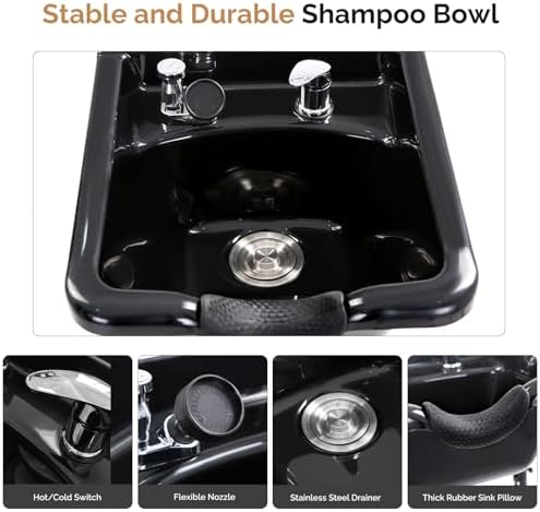 OmySalon Shampoo Bowl with Cabinet, Salon Hair Washing Station with Drawers, UPC Certified Faucet, Barber Station Backwash Sink for Beauty Salon, Spa, Black - Image 6
