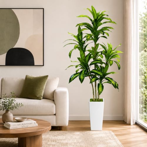 Artificial Dracaena Tree with White Tall Planter, 6FT - Image 2