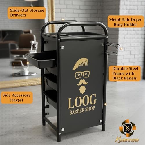 Salon Hairdressing Trolley with 5 Slide-Out Drawers | Professional Rolling Beauty Cart with Lockable Wheels, Durable Plastic Build, Heat-Resistant Top, Tool Holders | Black Salon Organizer - Image 6