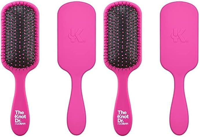 The Knot Dr. for Conair Hair Brush, Wet and Dry Detangler, Removes Knots and Tangles, For All Hair Types, Pink (Pack of 2) by conair