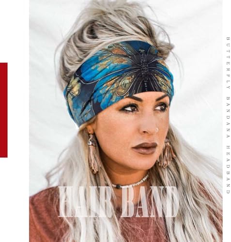 Olbye Wide Boho Headbands Floral Stretch Head Wraps Turban Knotted Yoga Hairbands Workout Hair Accessories for Women 4Pcs (Butterfly, 9.4 * 5.9'') - Image 3