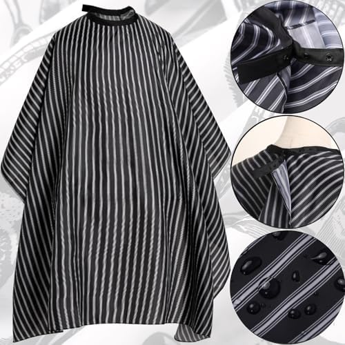 Professional Hair Cutting Cape with Adjustable Snap Closure, Salon Barber Cape,Waterproof Hairdressing Salon Cape Black Stripes - Image 3