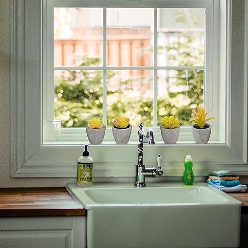 Set of 4 Small Yellow Fake Succulent Plants - Mini Artificial Succulents for Bathroom, Living Room, Office Desk, Coffee Table, Kitchen Shelves - Aesthetic Indoor Shelf Decor - Image 4