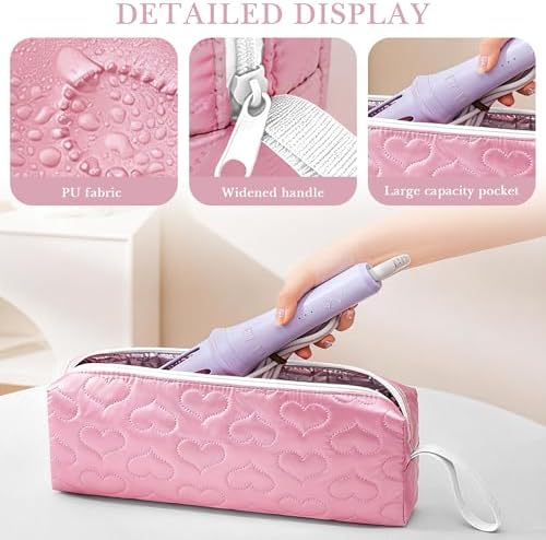 Heat Resistant Hair Tools Travel Bag, Portable Storage Case Pouch with Heart Pattern for Curling Irons, Flat Irons, Hair Straighteners and Accessories (Peach Pink) - Image 3