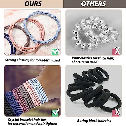 KANPRINCESS Boho Hair Ties Set, 24 Pcs Hair Tie Bracelet for Girls and Women, Soft Nylon Cotton Hair Ties, Hair Bands for Ponytails, Daily Life, Sport, Cooking, Working - Image 3