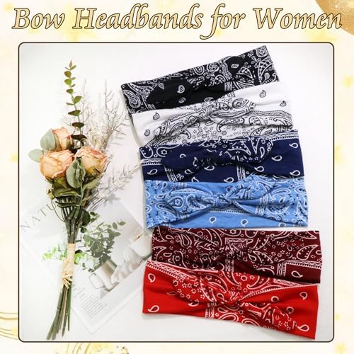 6 Pcs Bow Headbands for Women Paisley Print Rabbit Ears Hair Bands - Image 2
